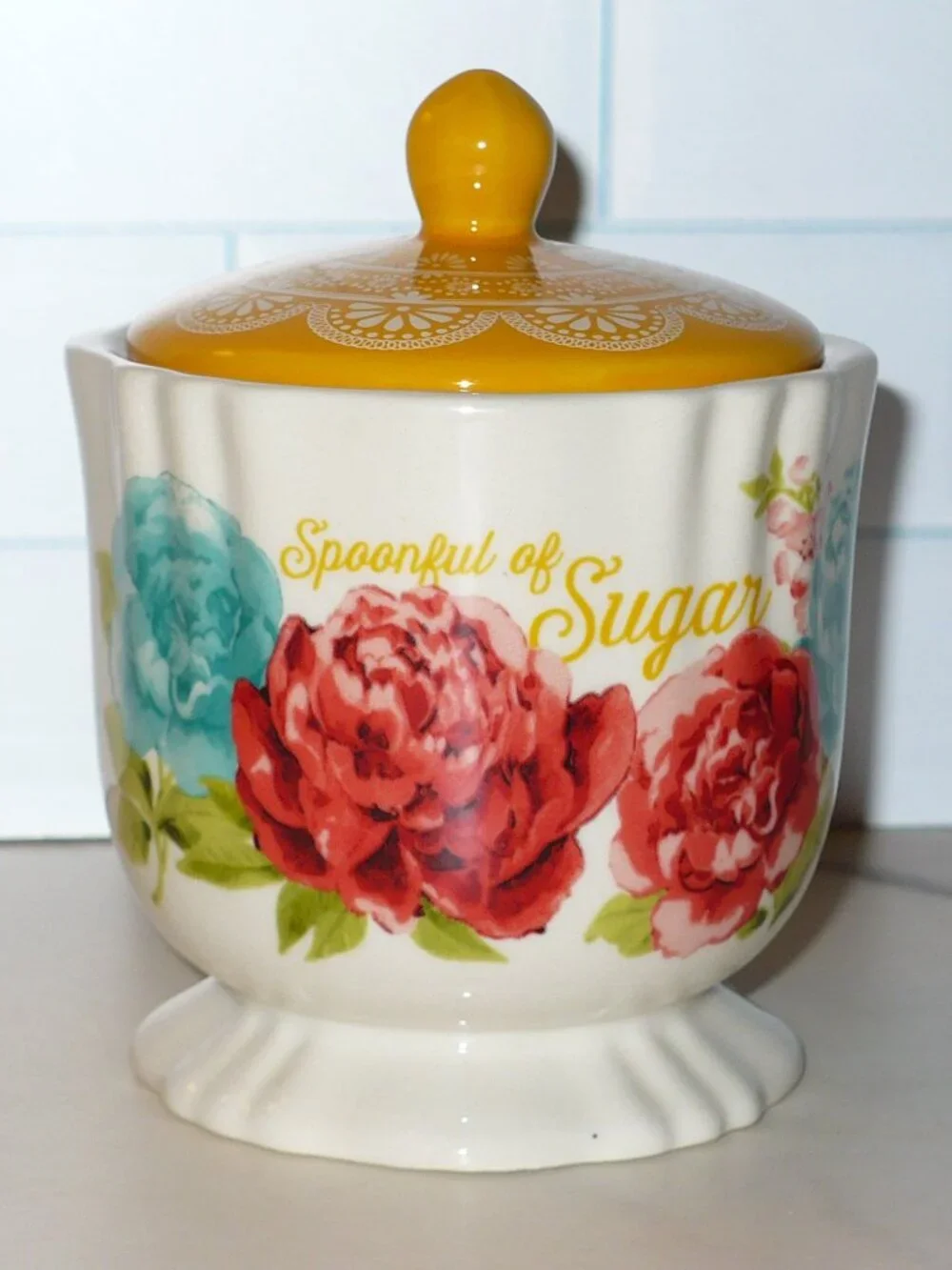 Pioneer Woman Sugar Bowl Stoneware Blossom Jubilee Floral